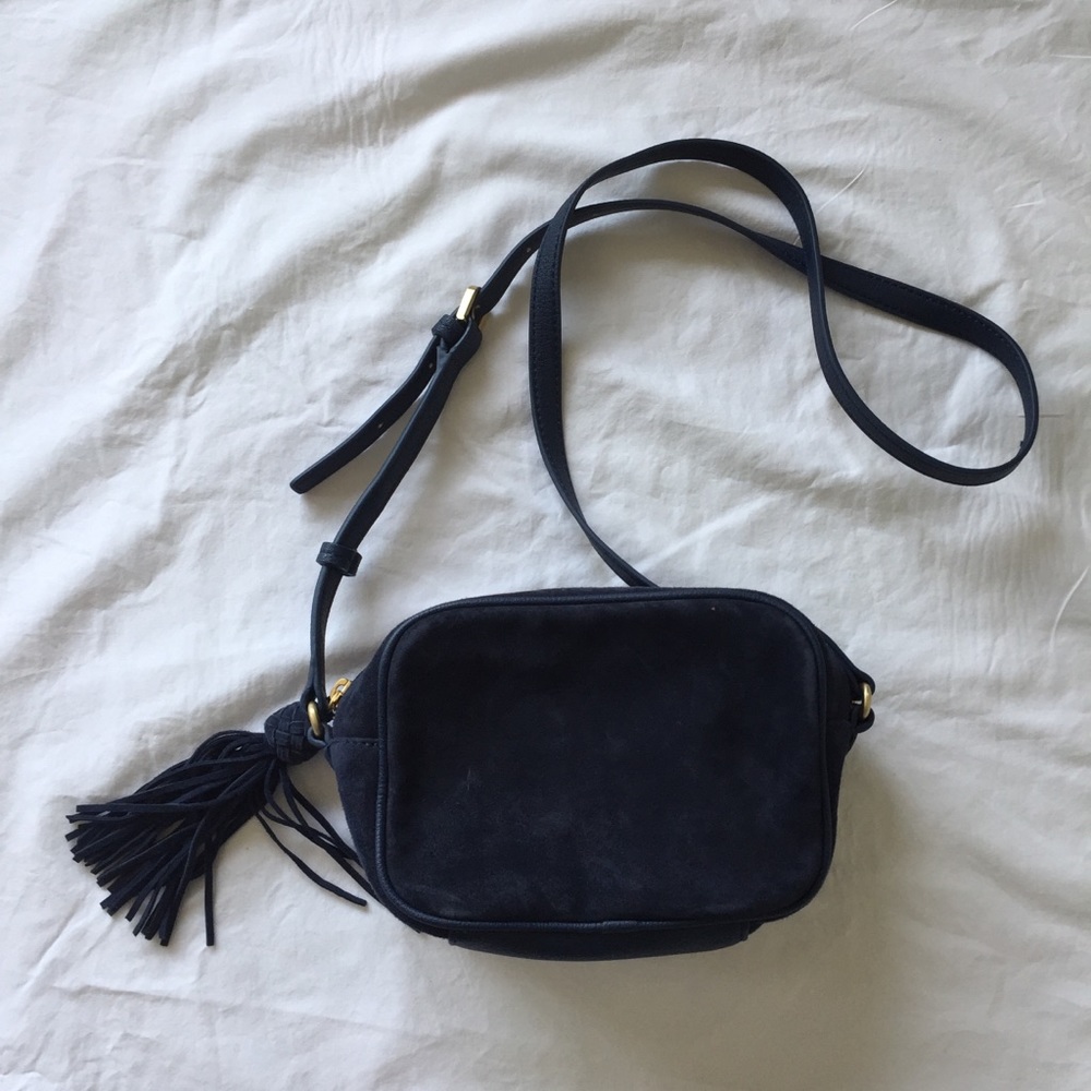 BOGO! Suede & Leather Navy Blue Crossbody